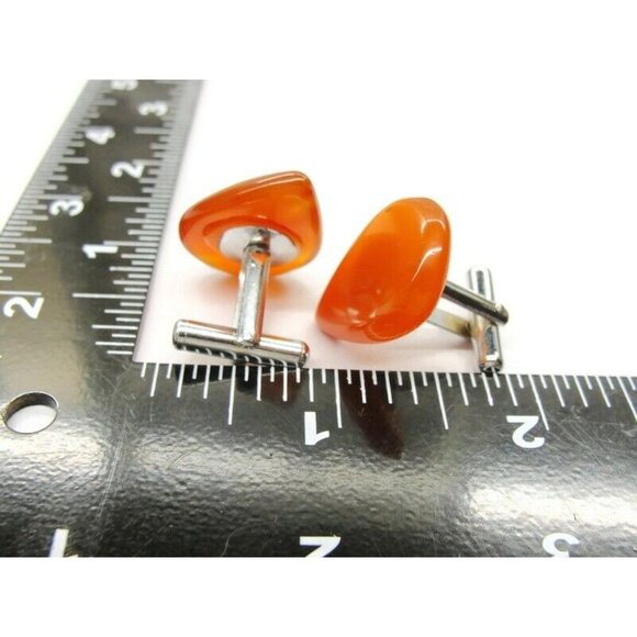 Teardrop Lucite Cufflinks Orange Hue Tux Shirt Dress Suit Vintage - Picture 9 of 9